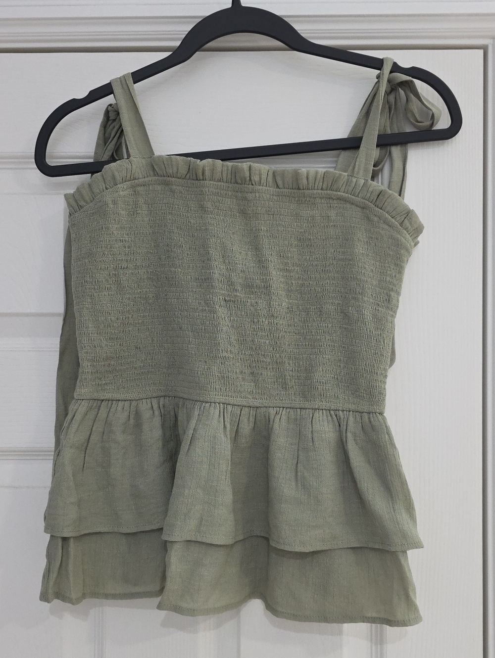 Smocked Tiered Ruffle Cami Tank Top - Sage Green